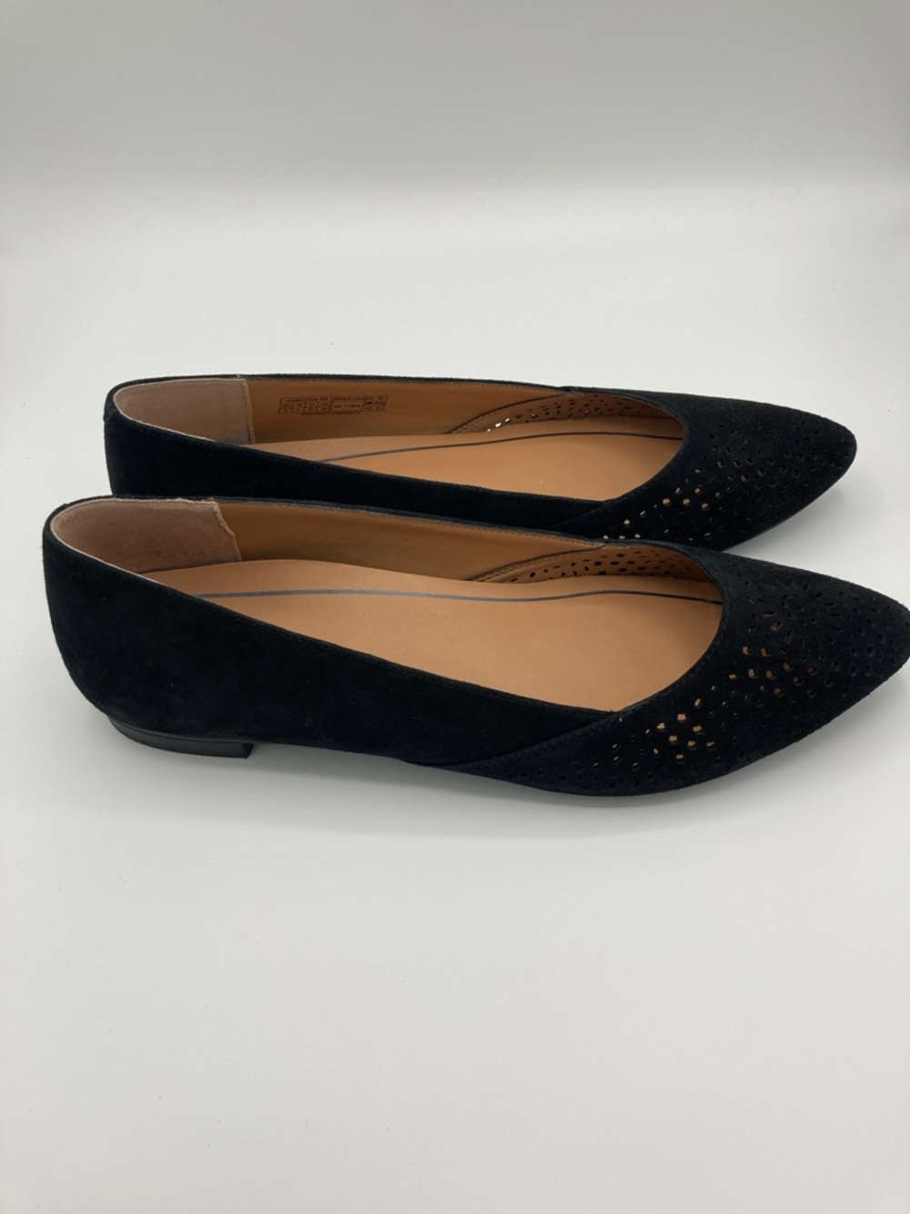 Vionic Carmela Perforated Flats Womens Slip On Black Suede Sz 9 Shoes